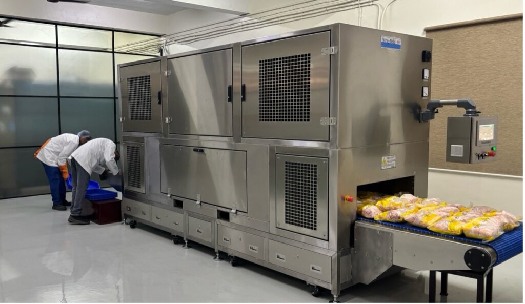 Strayfield radio frequency industrial dryer processing packaged food products
